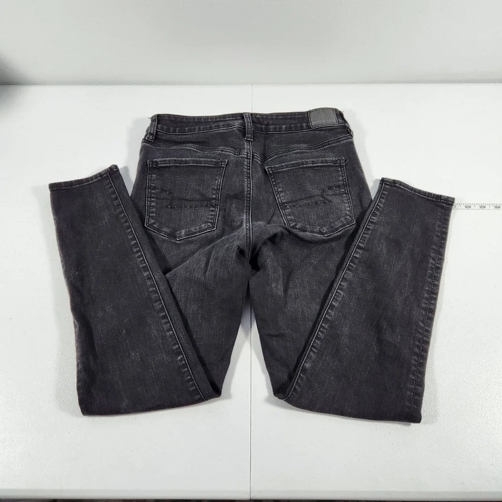 American Eagle Next Level Stretch High Rise Jegging Black Faded Jeans 10 Regular